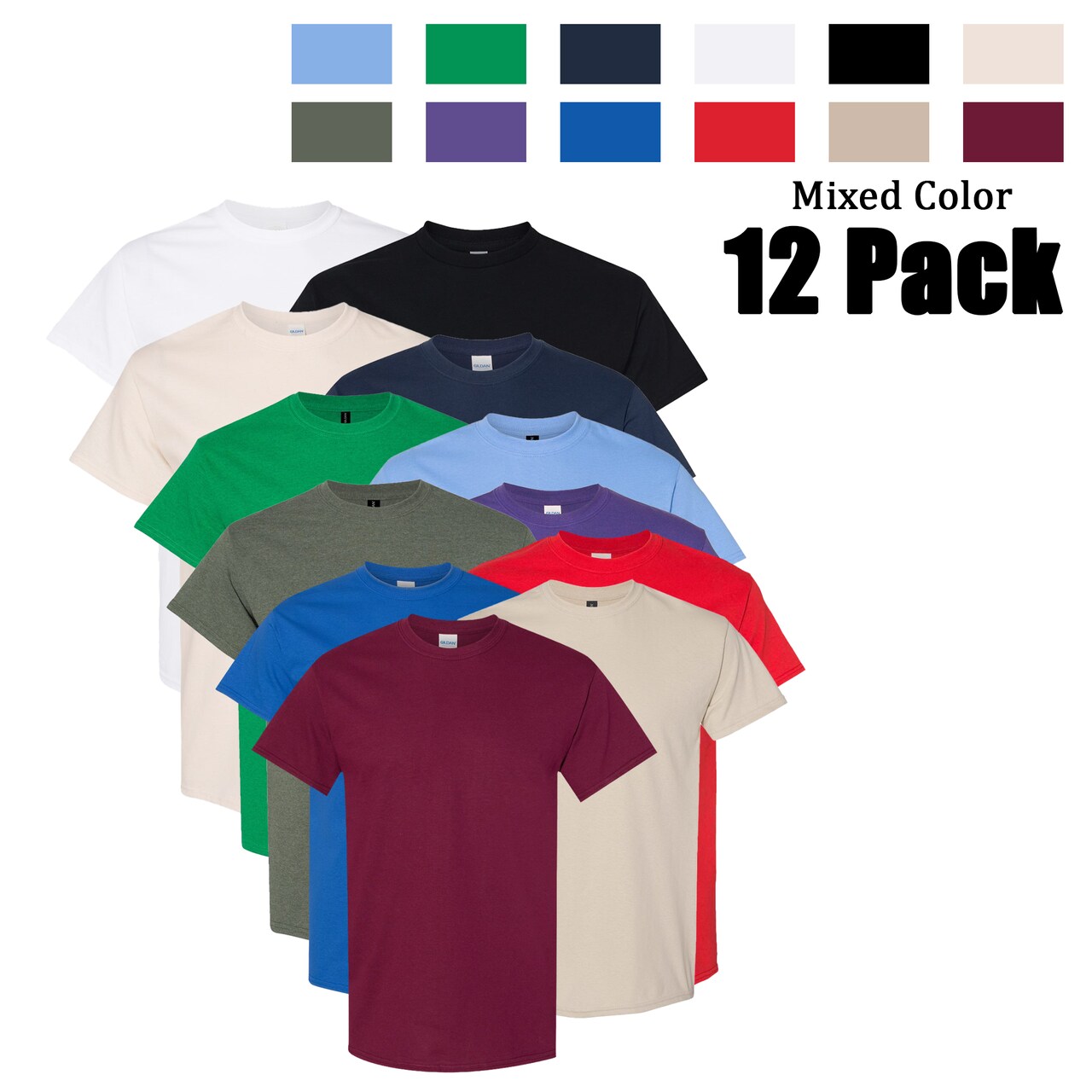 Gildan Heavy Cotton T-Shirt Pack-12 , Assorted Crafting Blanks for Small Business
